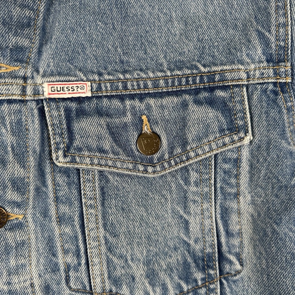 Vtg Guess Denim Trucker Jacket Men's Small Blue Denim Georges Marciano - Picture 7 of 16